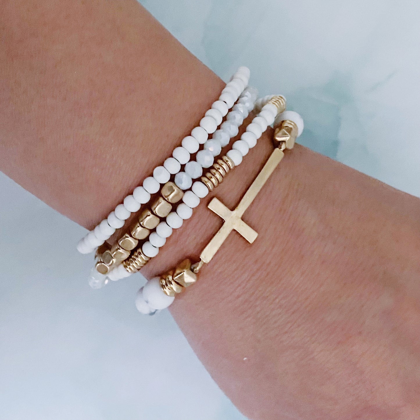 Set Of 4, Stone And Wooden Beads Bracelet by Ellisonyoung.com