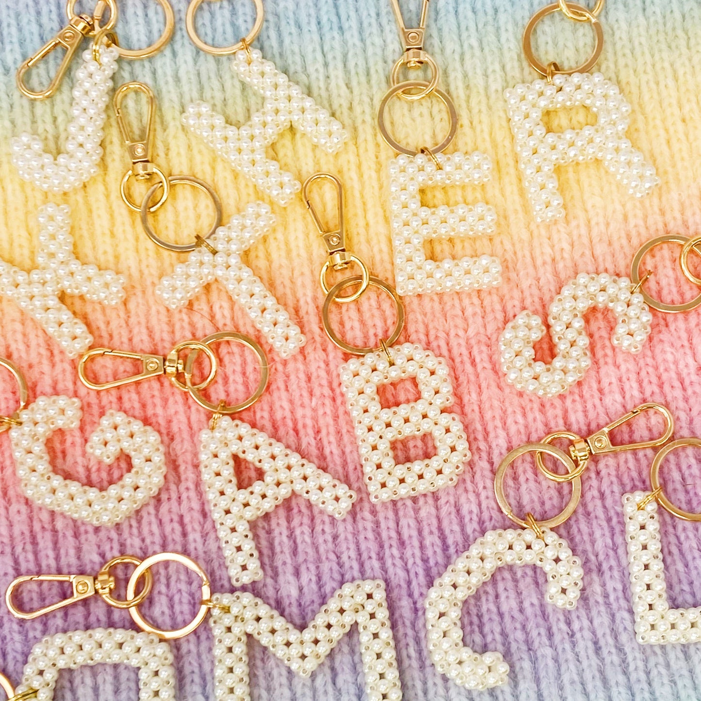Hand Knitted Retro Pearl Initial Key Chain by Ellisonyoung.com