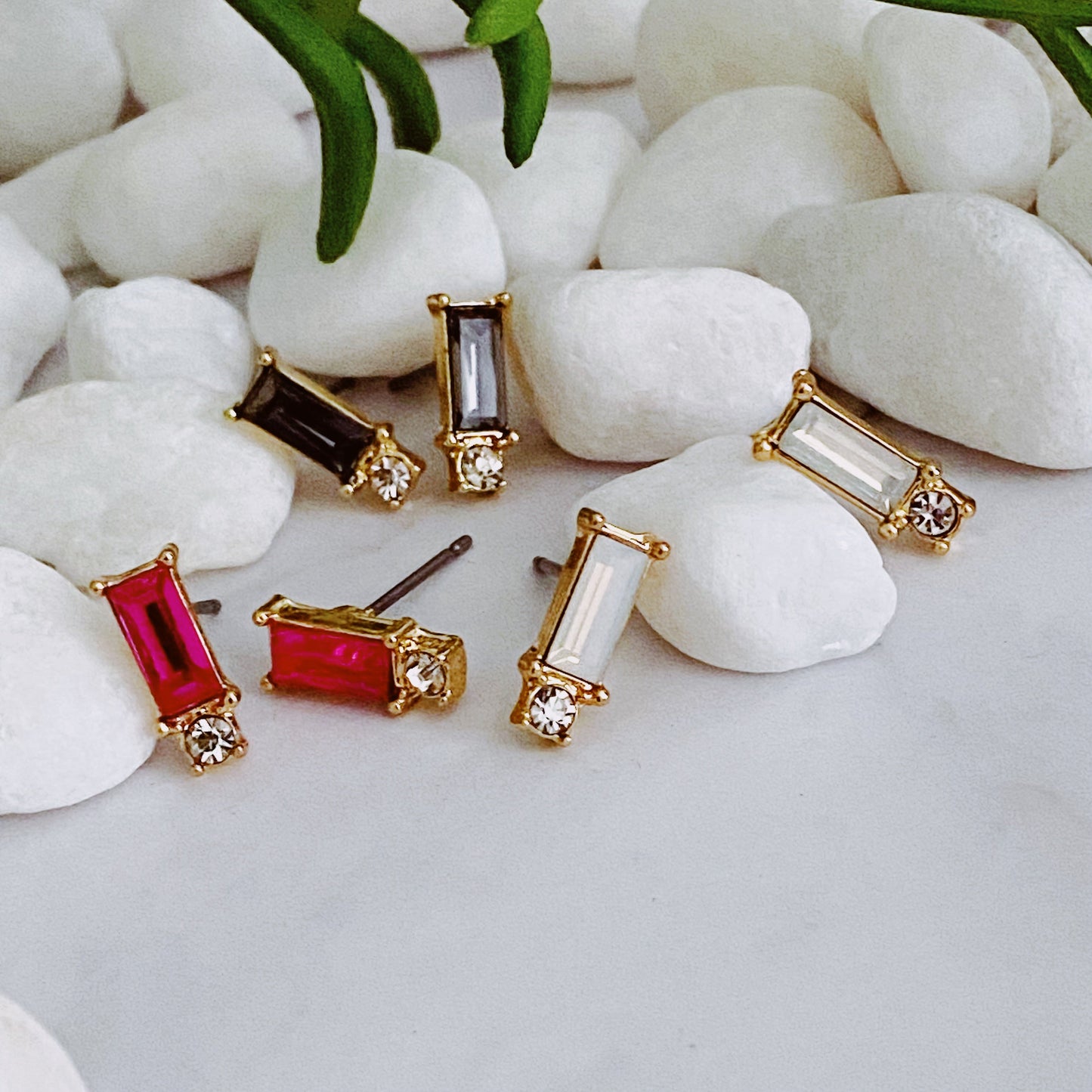 Baguette Cut Stone Stud Earrings by Ellisonyoung.com