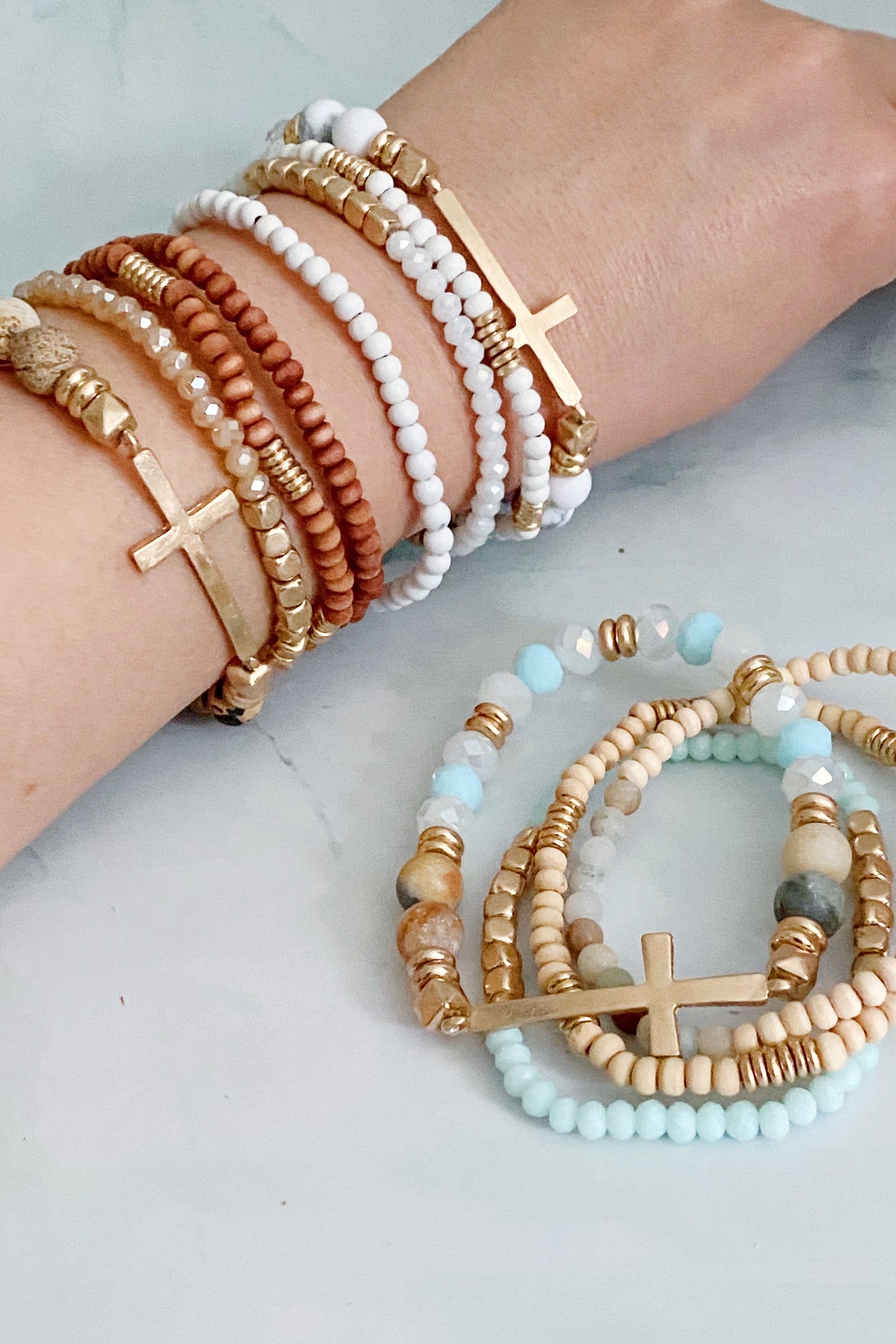 Set Of 4, Stone And Wooden Beads Bracelet by Ellisonyoung.com