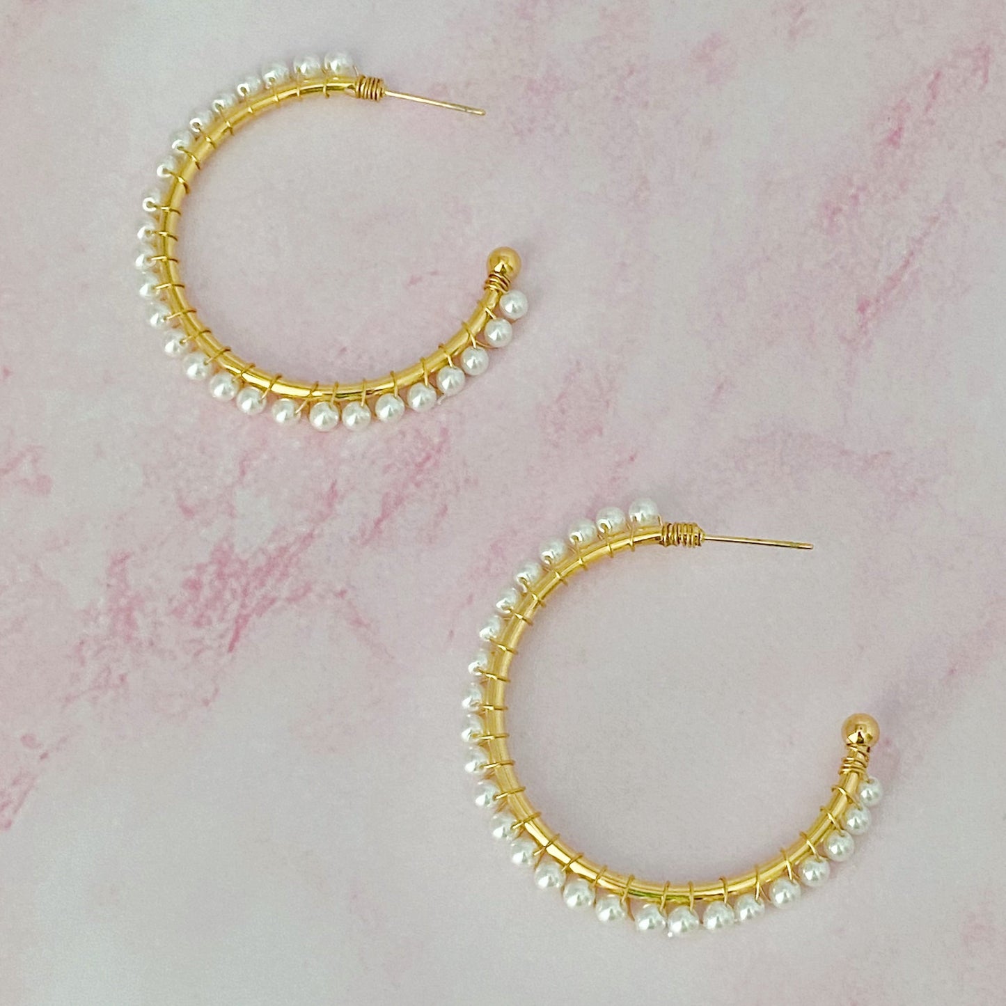 Precious Pearl Bead Hoop Earrings by Ellisonyoung.com