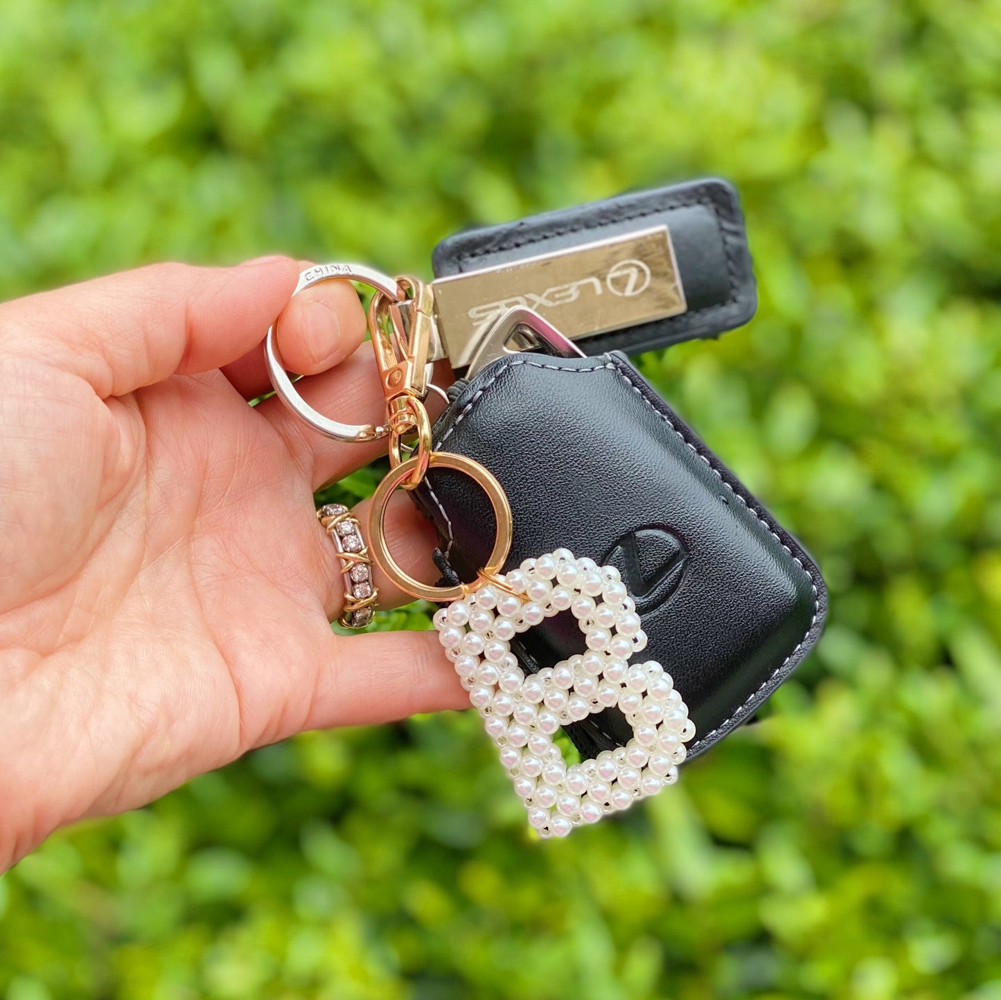 Hand Knitted Retro Pearl Initial Key Chain by Ellisonyoung.com