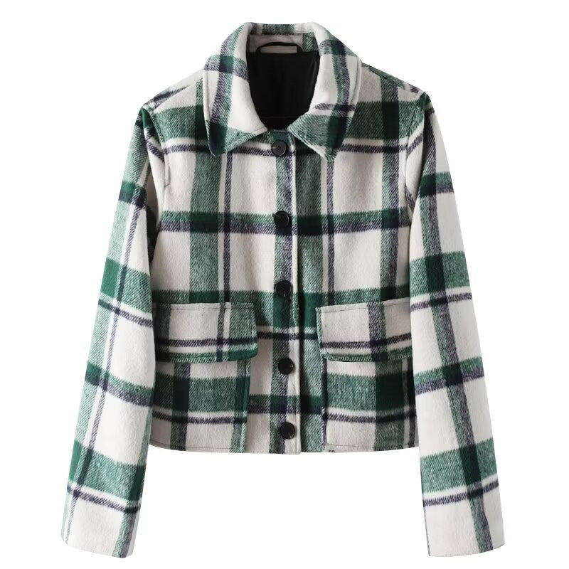 Summer European And American Style Stickers Pocket Decoration Plaid Short Coat
