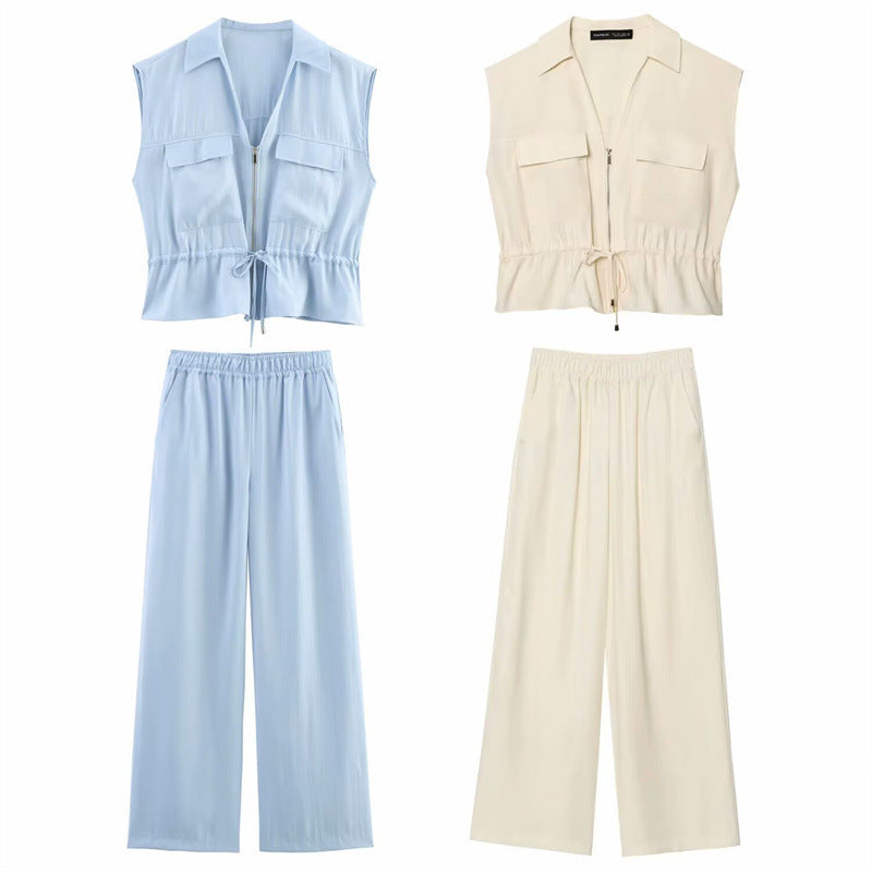 Elastic Waist Comfortable Wide Leg Casual Trousers