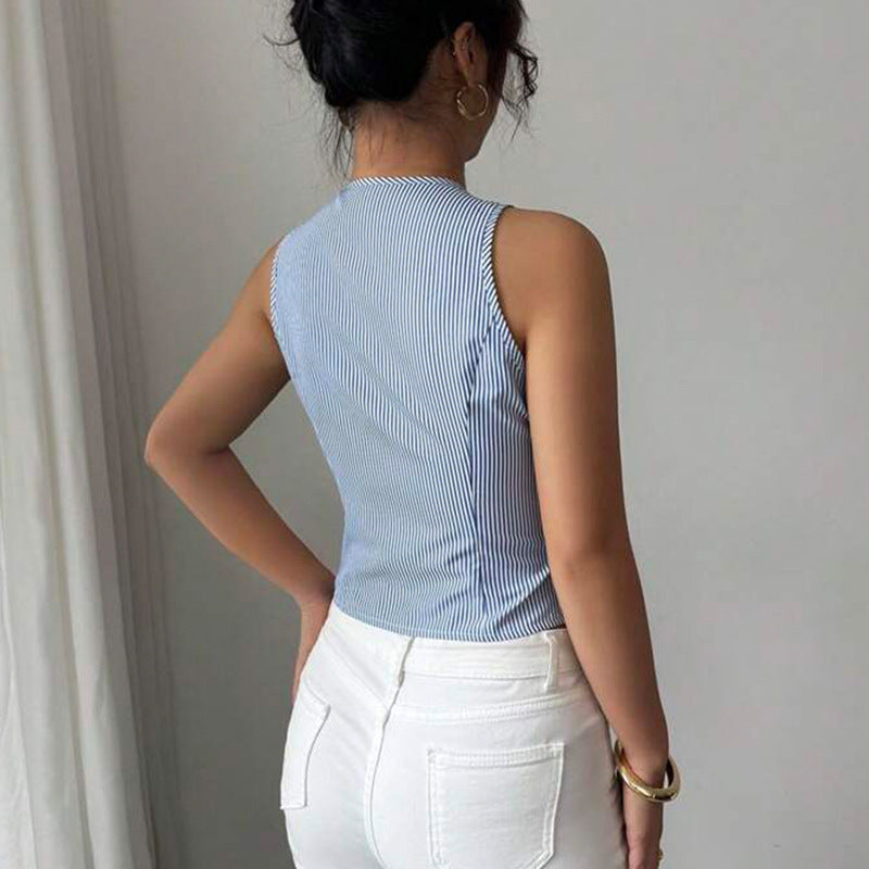 Temperament Striped Vest Sleeveless Cardigan Top