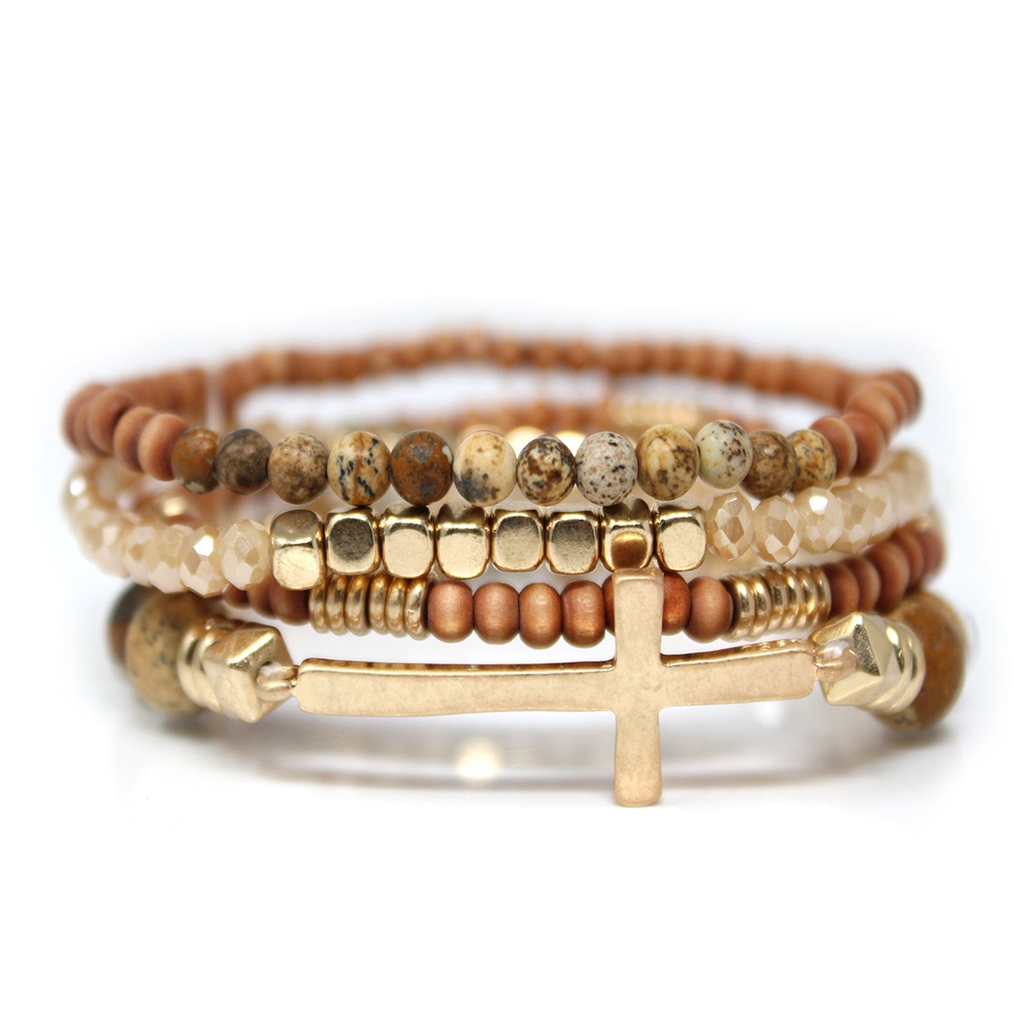 Set Of 4, Stone And Wooden Beads Bracelet by Ellisonyoung.com