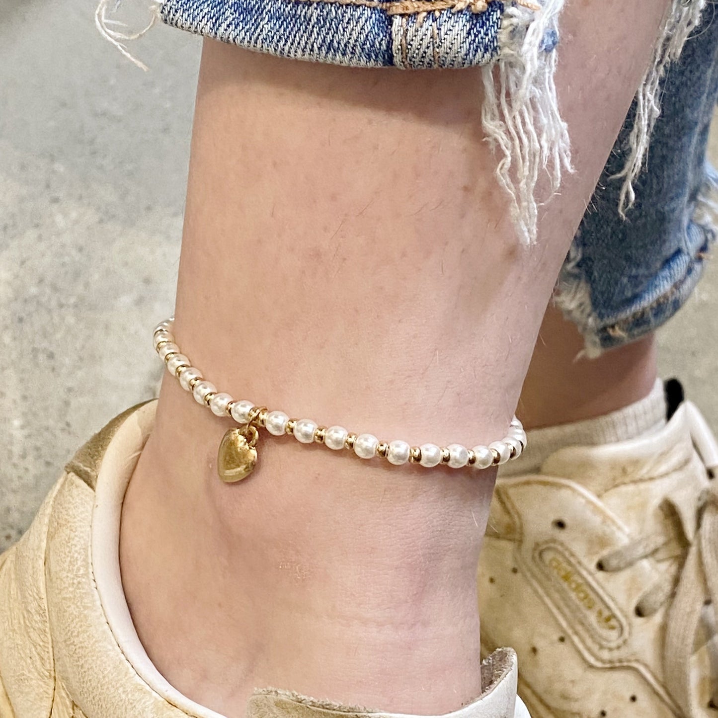 Stone Bead Heart Anklet by Ellisonyoung.com