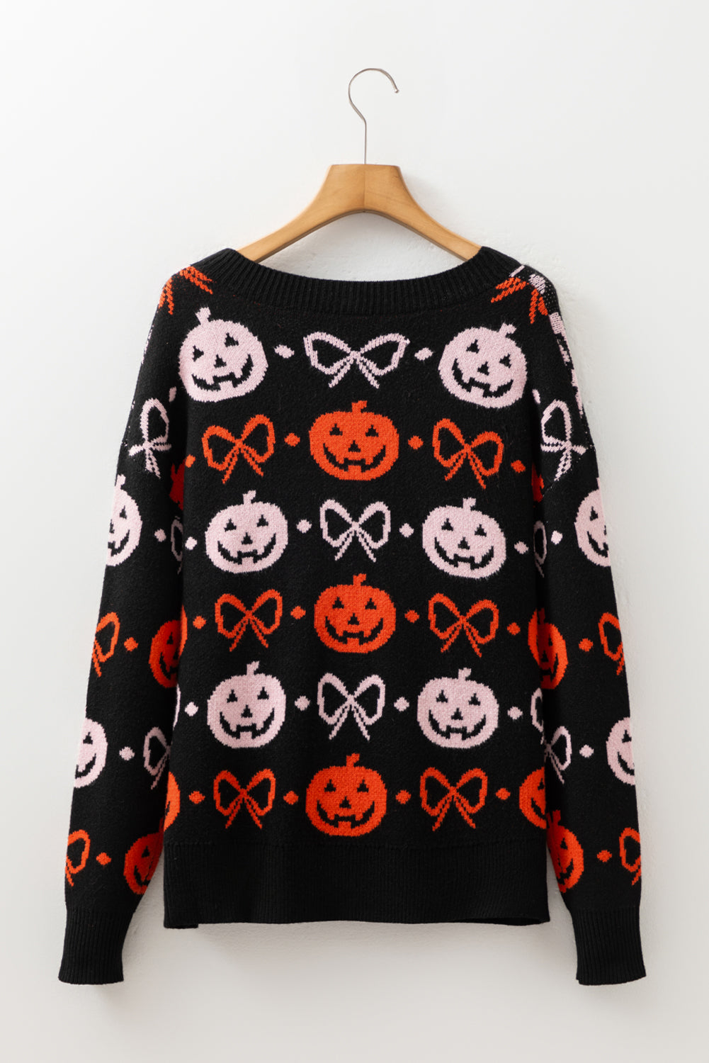Black Halloween Pumpkin Bow Knit Button V Neck Sweater Cardigan
