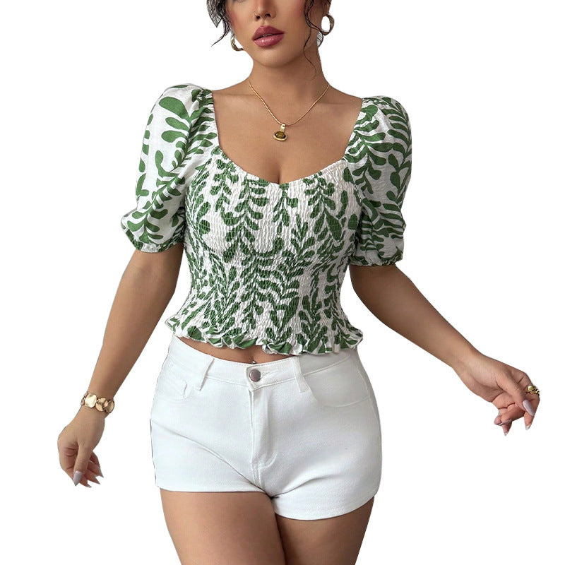 Women's Short Shirt Smocking Slim Top