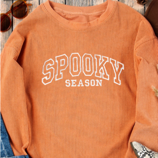 Orange Embroidered Letters And Graphics Twisted Ribbed Sweatshirt
