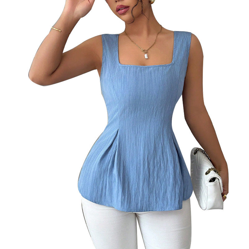 European And American Sleeveless Sling Drawstring Top Women's Clothing