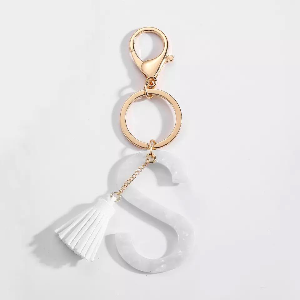 Tasseled Initial Key Chain, White by Ellisonyoung.com