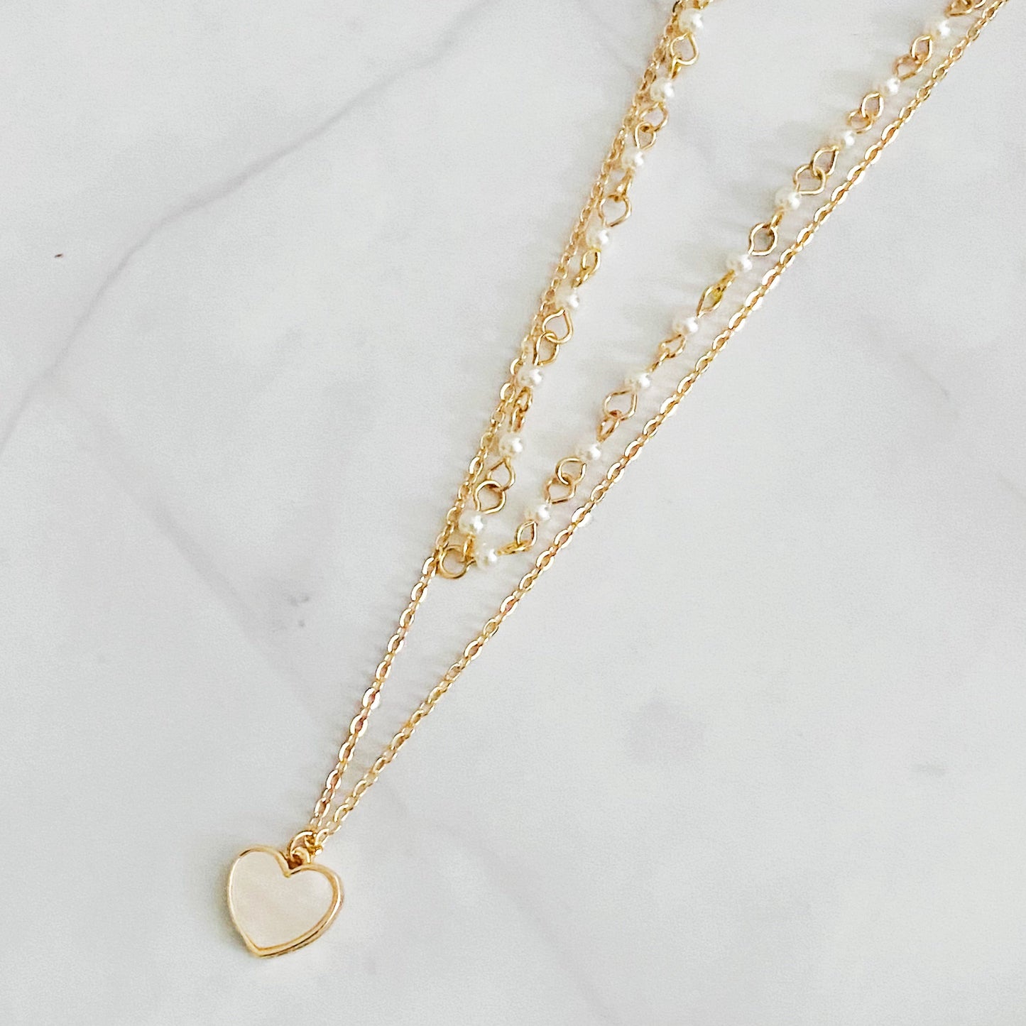 Layered Pearl Chain Heart Necklace by Ellisonyoung.com