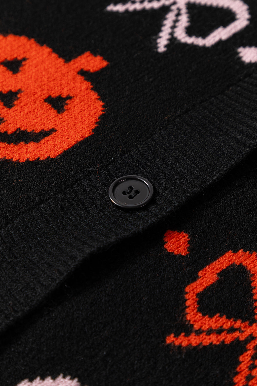 Black Halloween Pumpkin Bow Knit Button V Neck Sweater Cardigan