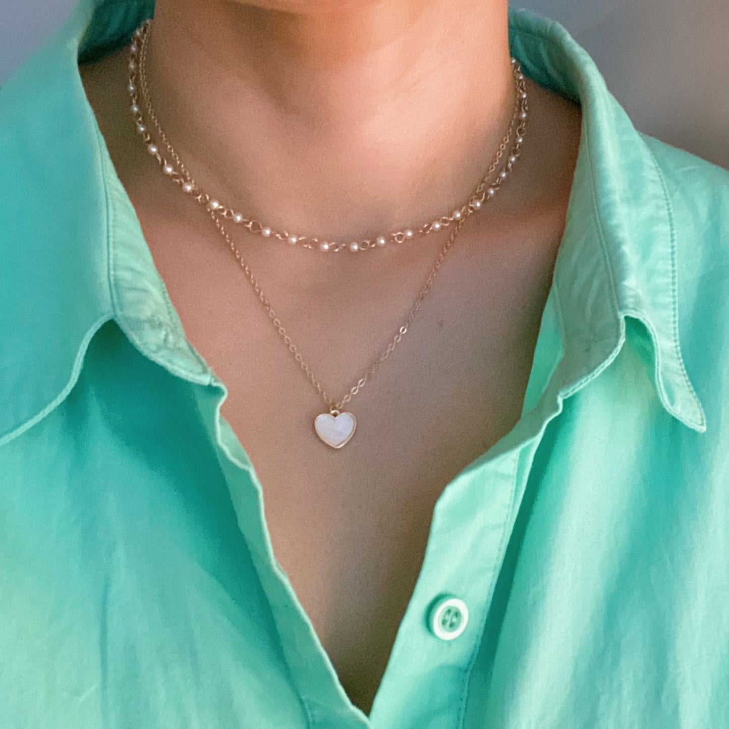 Layered Pearl Chain Heart Necklace by Ellisonyoung.com