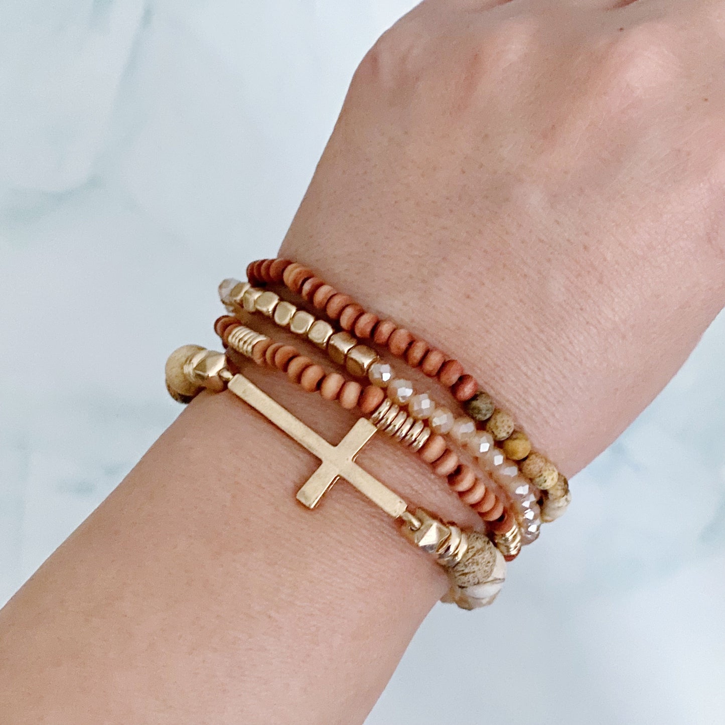 Set Of 4, Stone And Wooden Beads Bracelet by Ellisonyoung.com