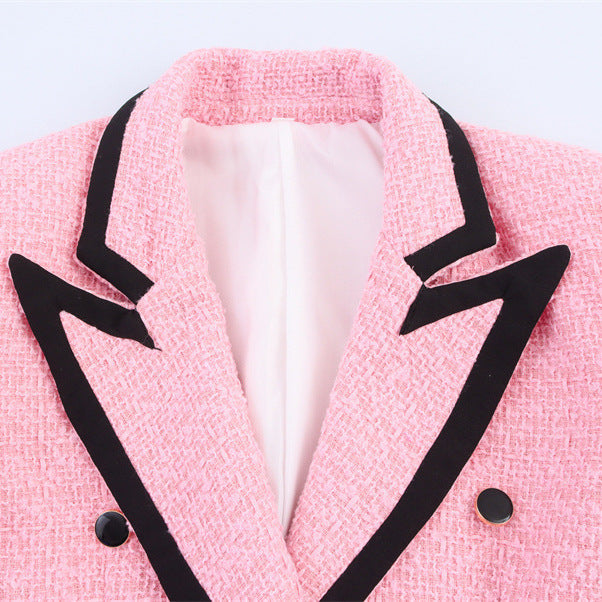 New Women's Fashion White Color Contrast Woolen Coat