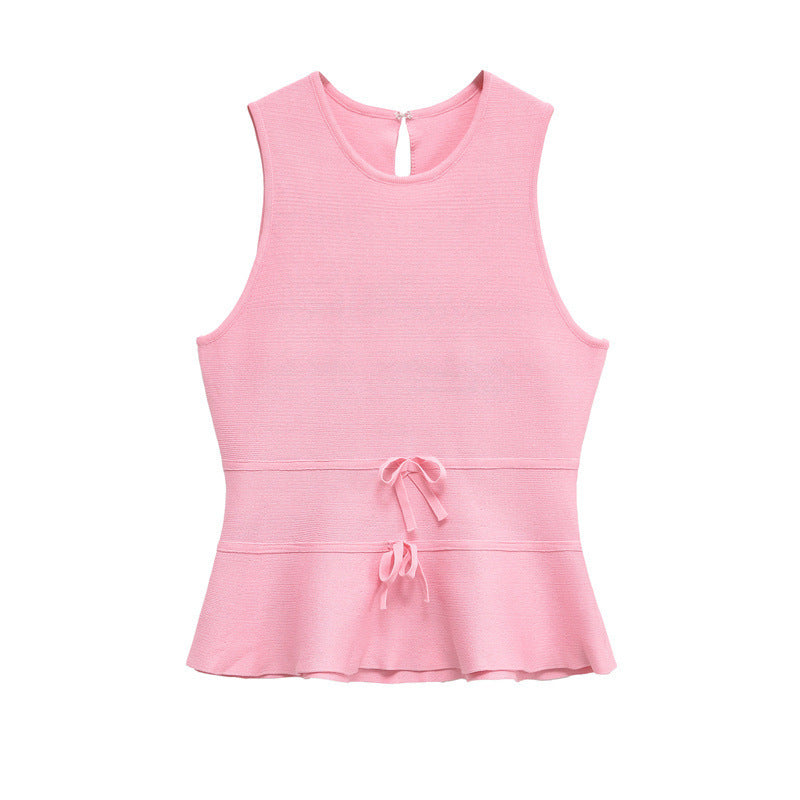 Women's Short Skirt Bowknot Decoration Knitted Top