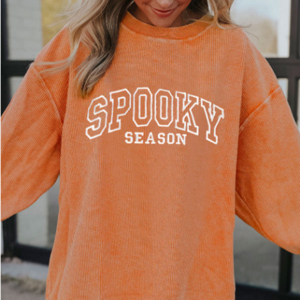 Orange Embroidered Letters And Graphics Twisted Ribbed Sweatshirt