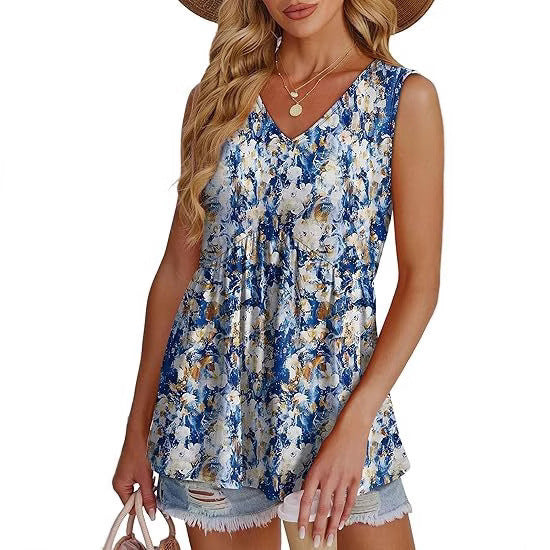 Women's Elegant Sleeveless V-neck Elegant Ruffle Top