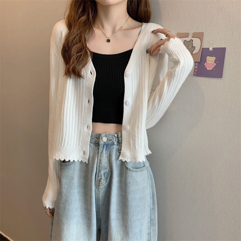 Fall V-neck Sunken Stripe Knitted Cardigan For Women