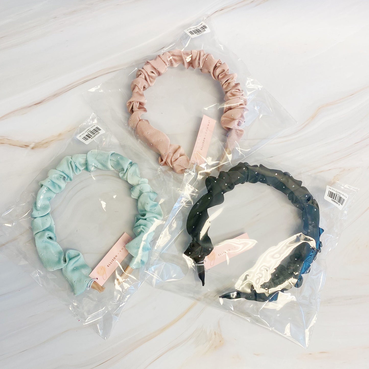 Scrunched Satin Jewel Dotted Headband by Ellisonyoung.com
