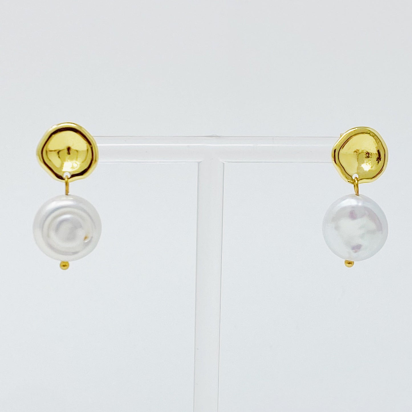 Golden Shell Pearl Drop Earrings by Ellisonyoung.com