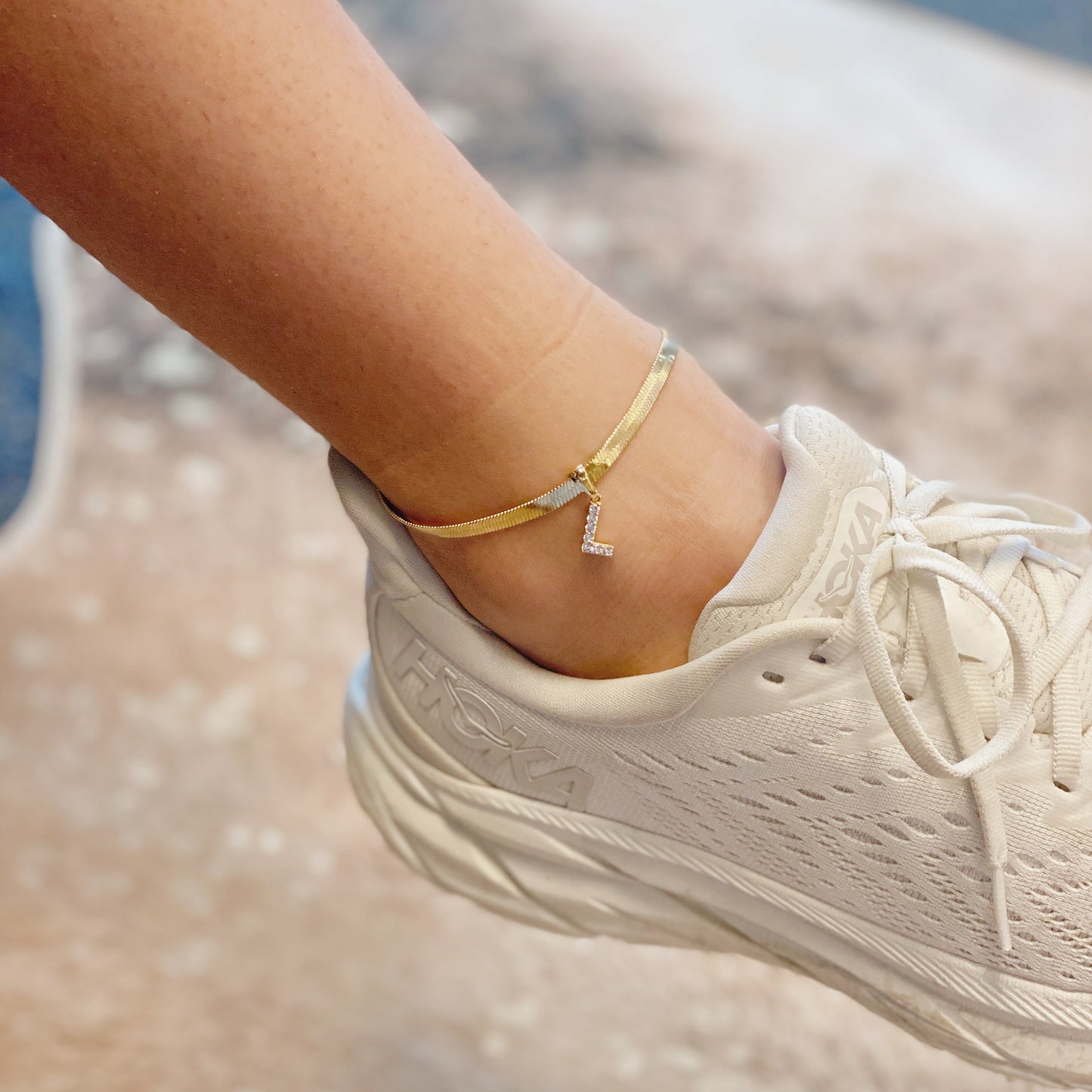 Herringbone Chain Initial Anklet by Ellisonyoung.com