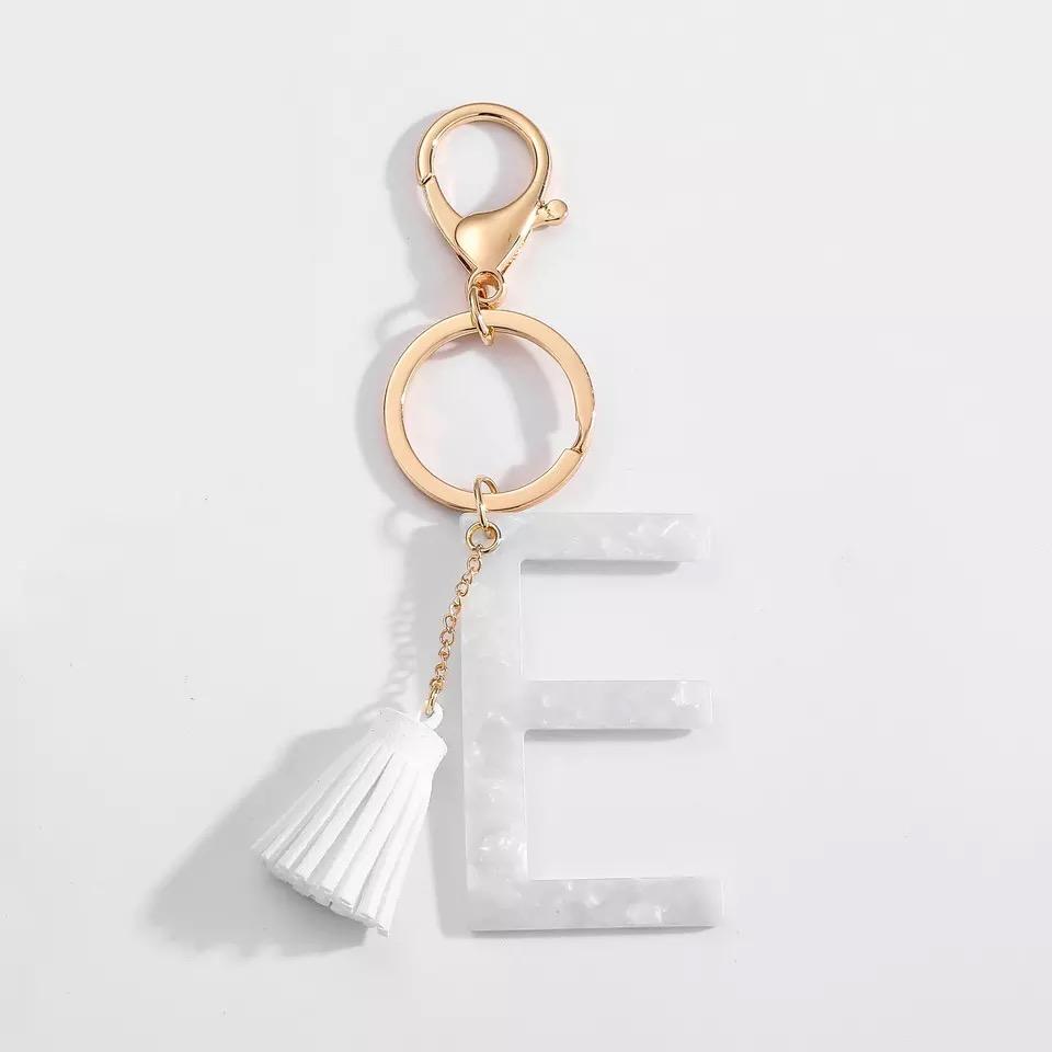 Tasseled Initial Key Chain, White by Ellisonyoung.com