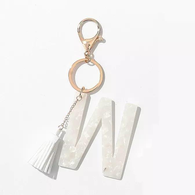 Tasseled Initial Key Chain, White by Ellisonyoung.com