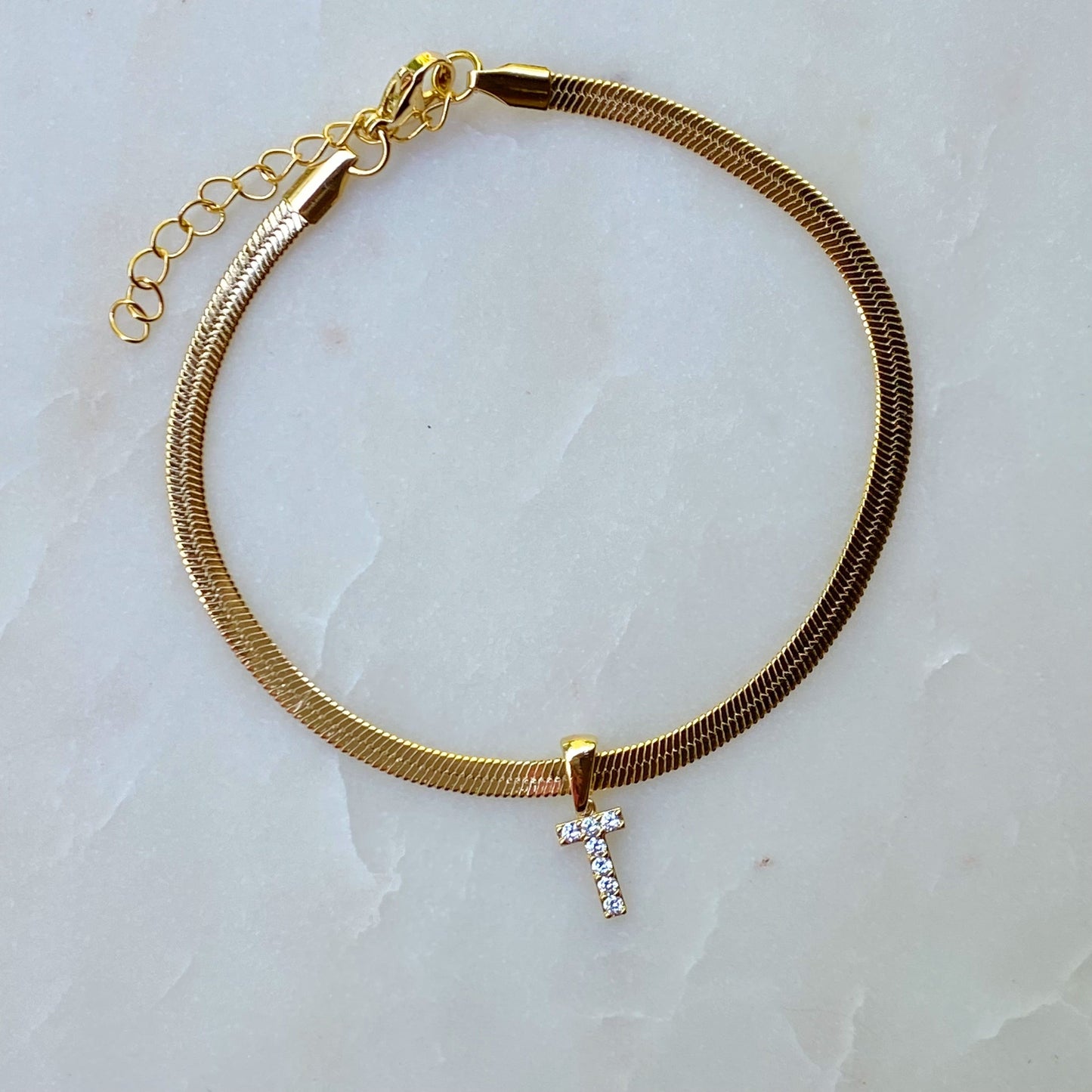 Herringbone Chain Initial Anklet by Ellisonyoung.com