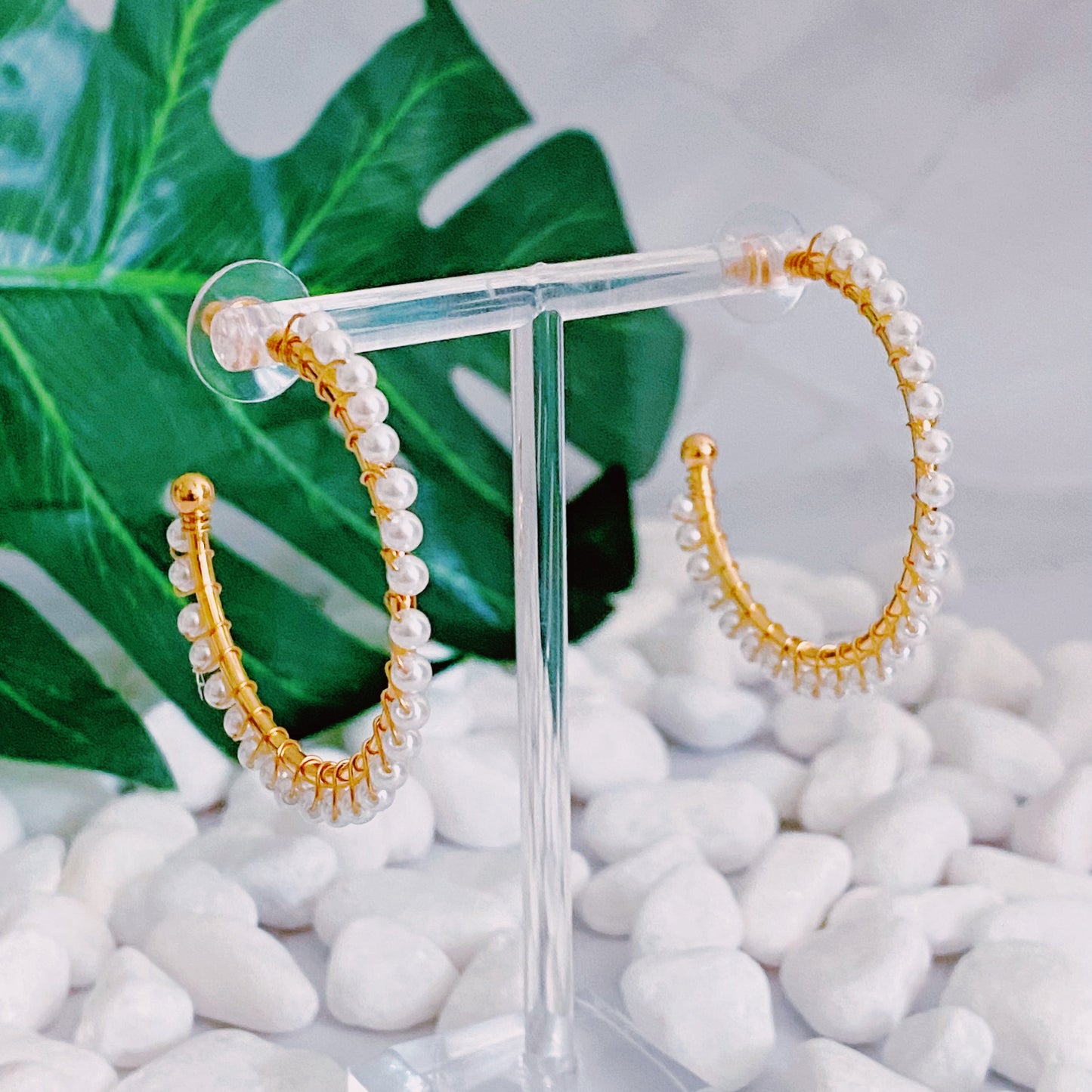 Precious Pearl Bead Hoop Earrings by Ellisonyoung.com