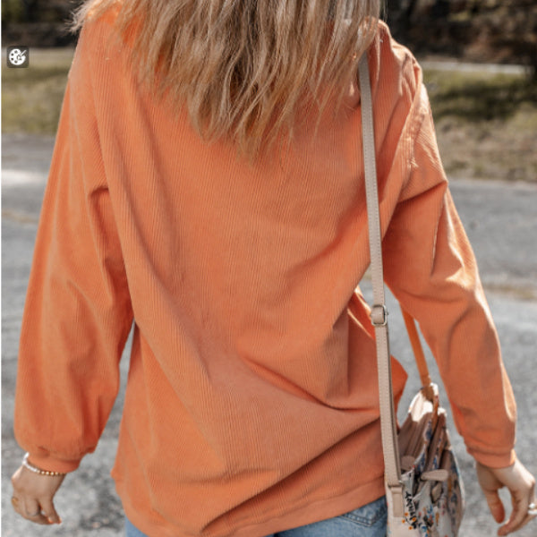 Orange Embroidered Letters And Graphics Twisted Ribbed Sweatshirt