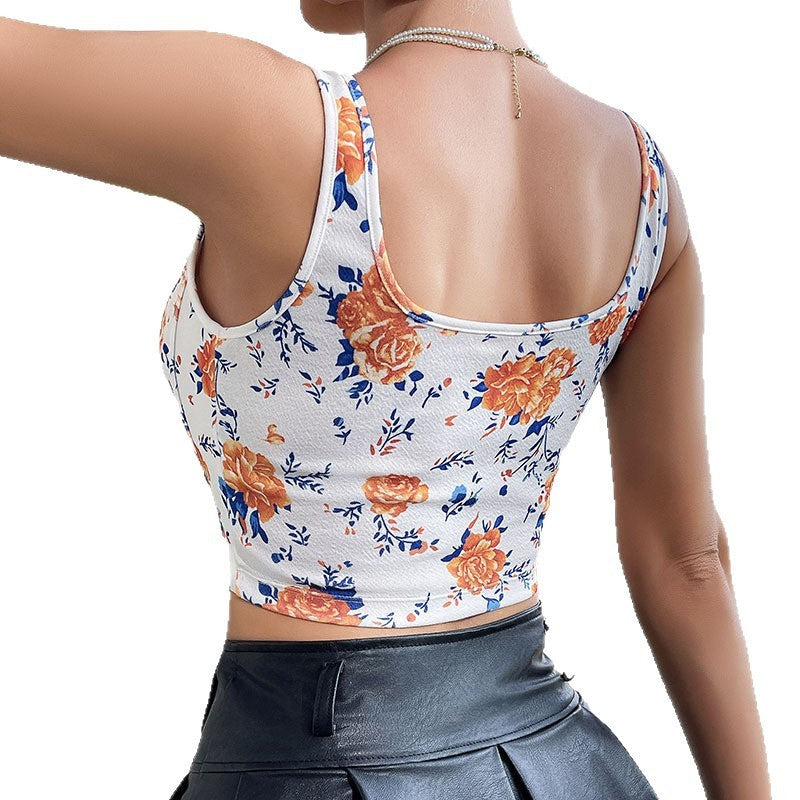 Printed Sexy Tight Fishbone Camisole