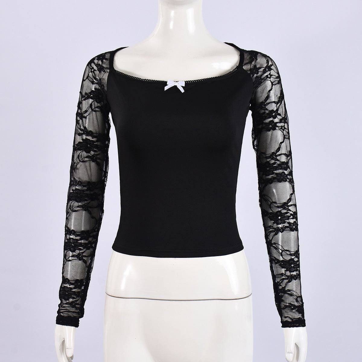 Trendy Lace Long Sleeves Cropped Slim Top