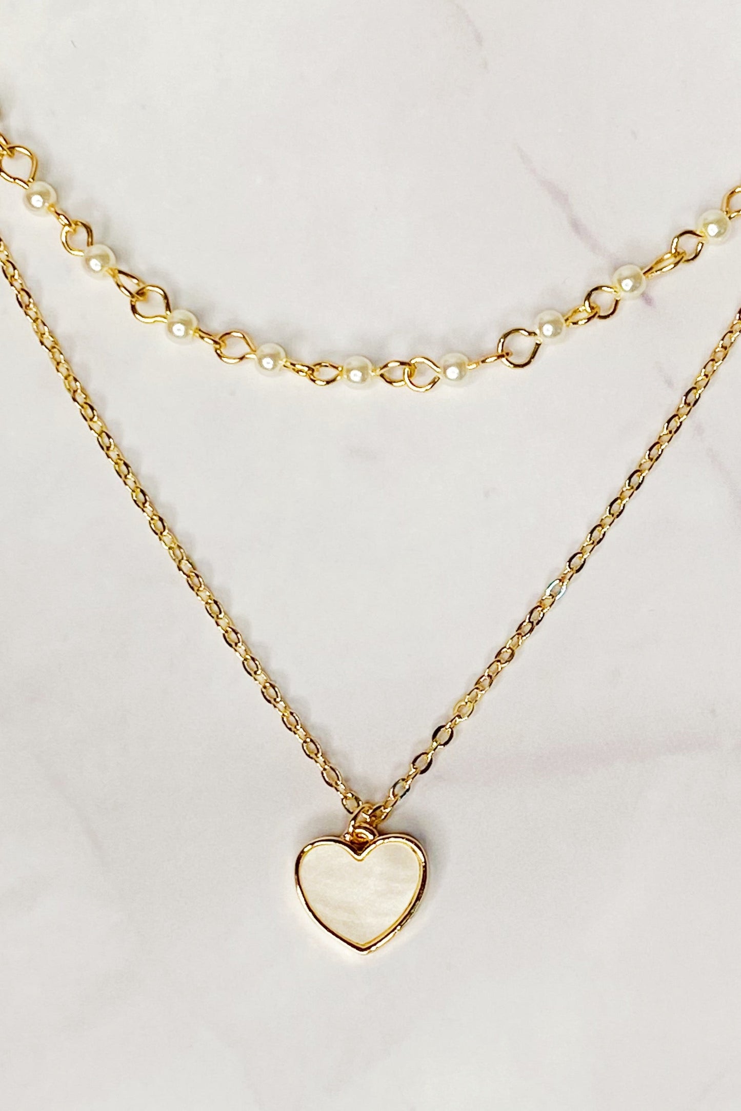 Layered Pearl Chain Heart Necklace by Ellisonyoung.com