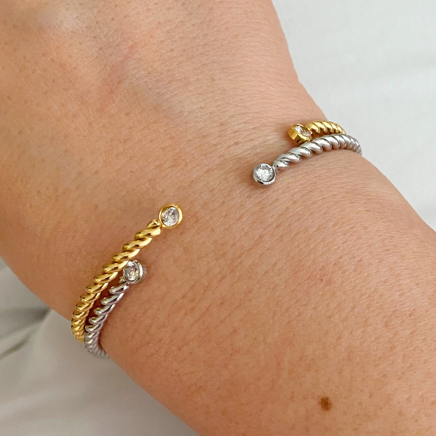 Slim And Cabled Open Bangle Bracelet by Ellisonyoung.com