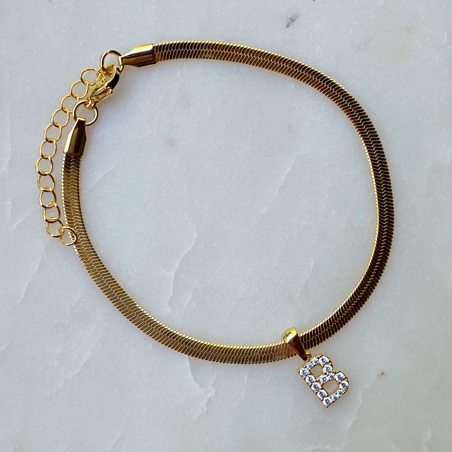 Herringbone Chain Initial Anklet by Ellisonyoung.com