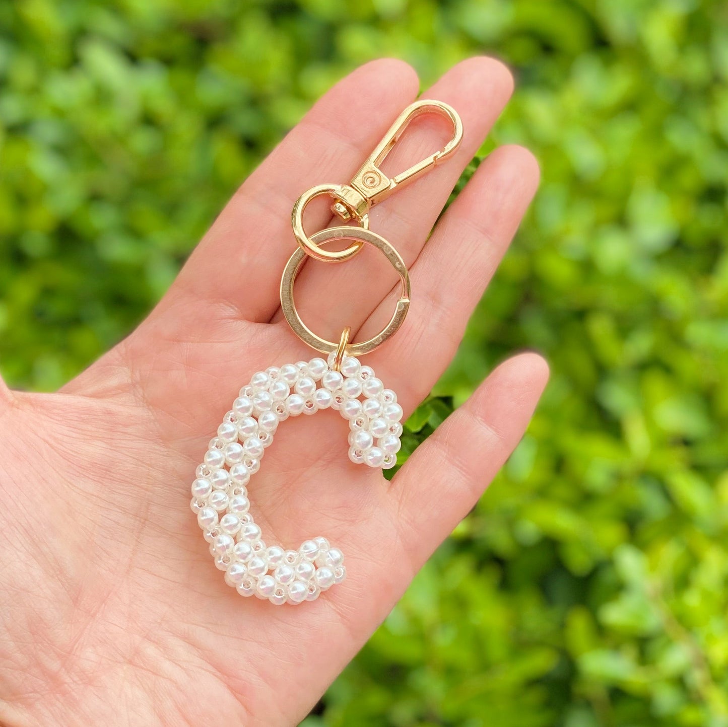 Hand Knitted Retro Pearl Initial Key Chain by Ellisonyoung.com