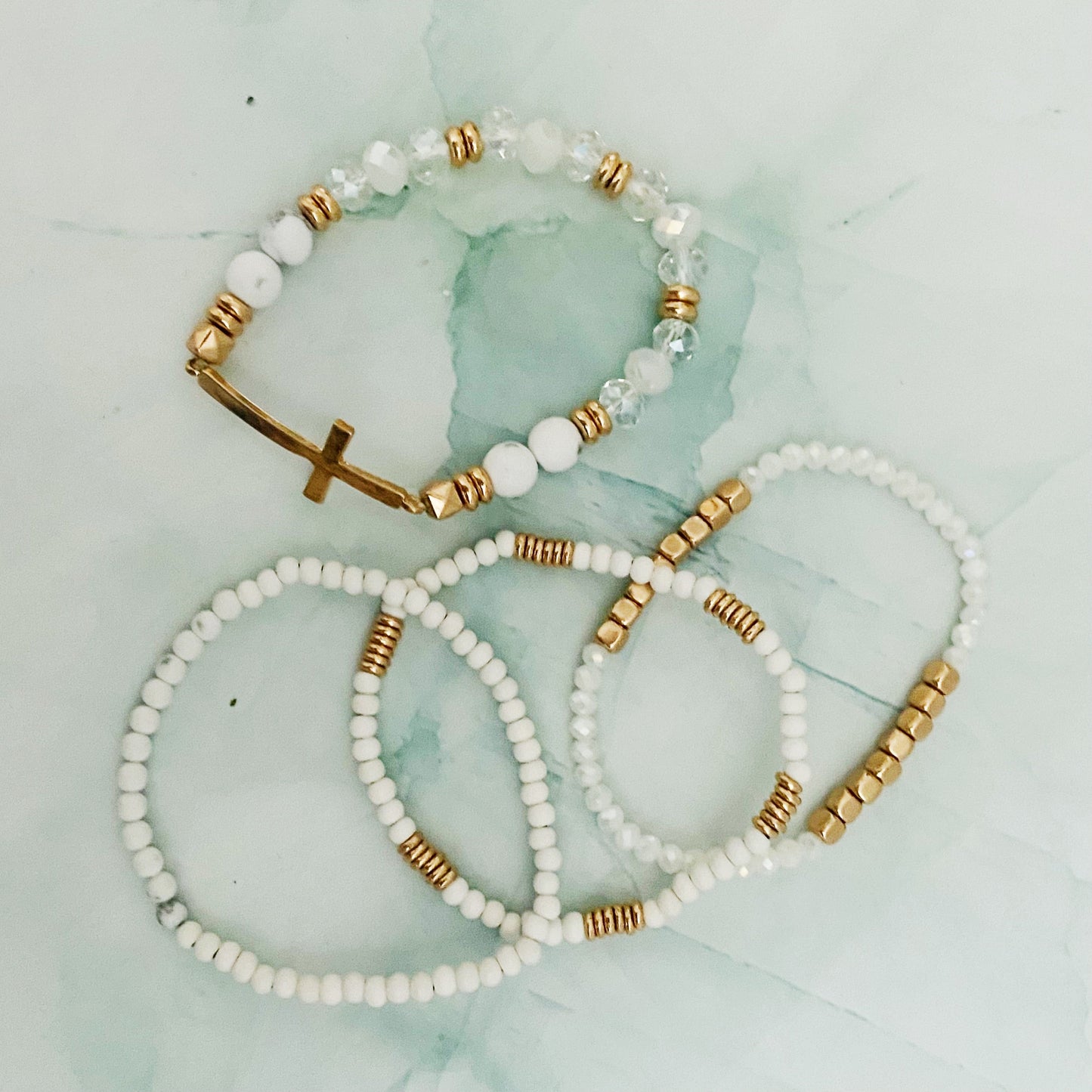 Set Of 4, Stone And Wooden Beads Bracelet by Ellisonyoung.com