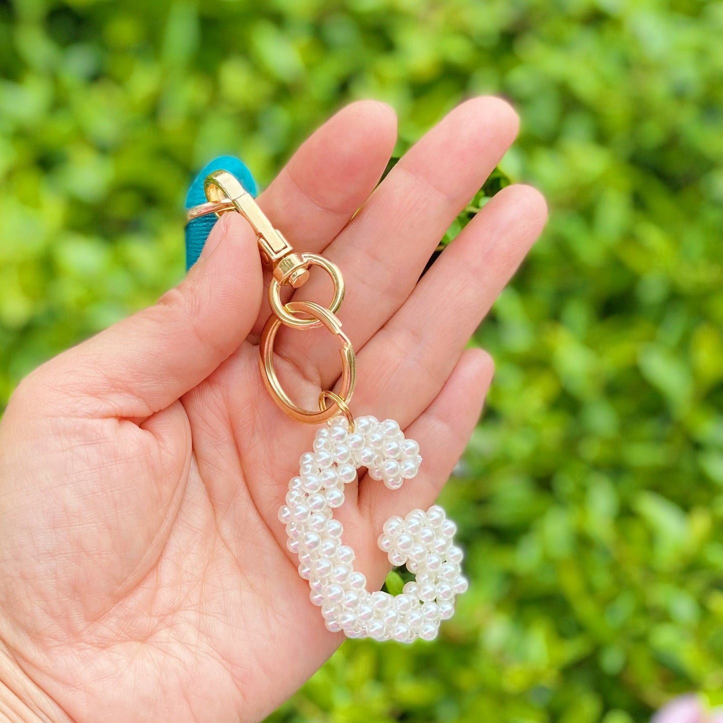 Hand Knitted Retro Pearl Initial Key Chain by Ellisonyoung.com