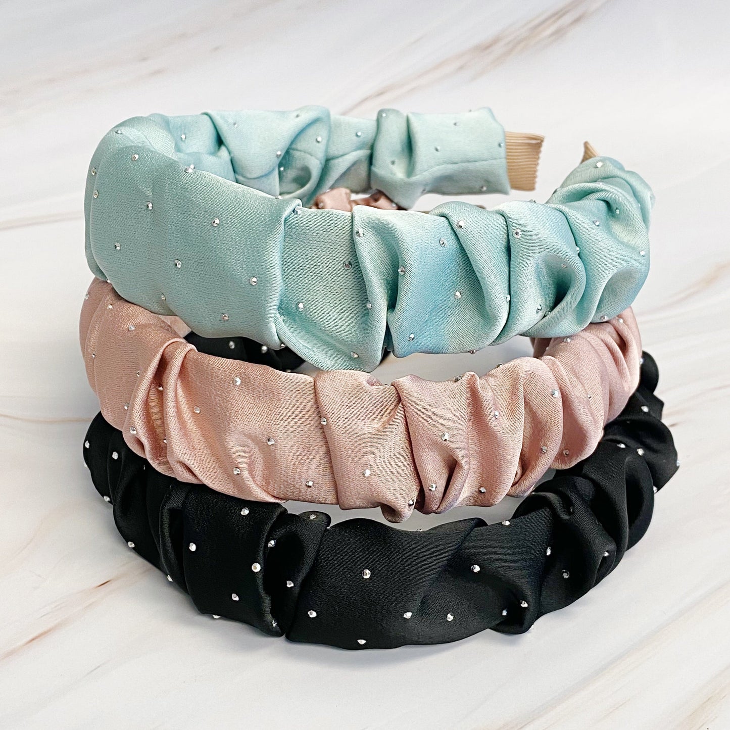 Scrunched Satin Jewel Dotted Headband by Ellisonyoung.com