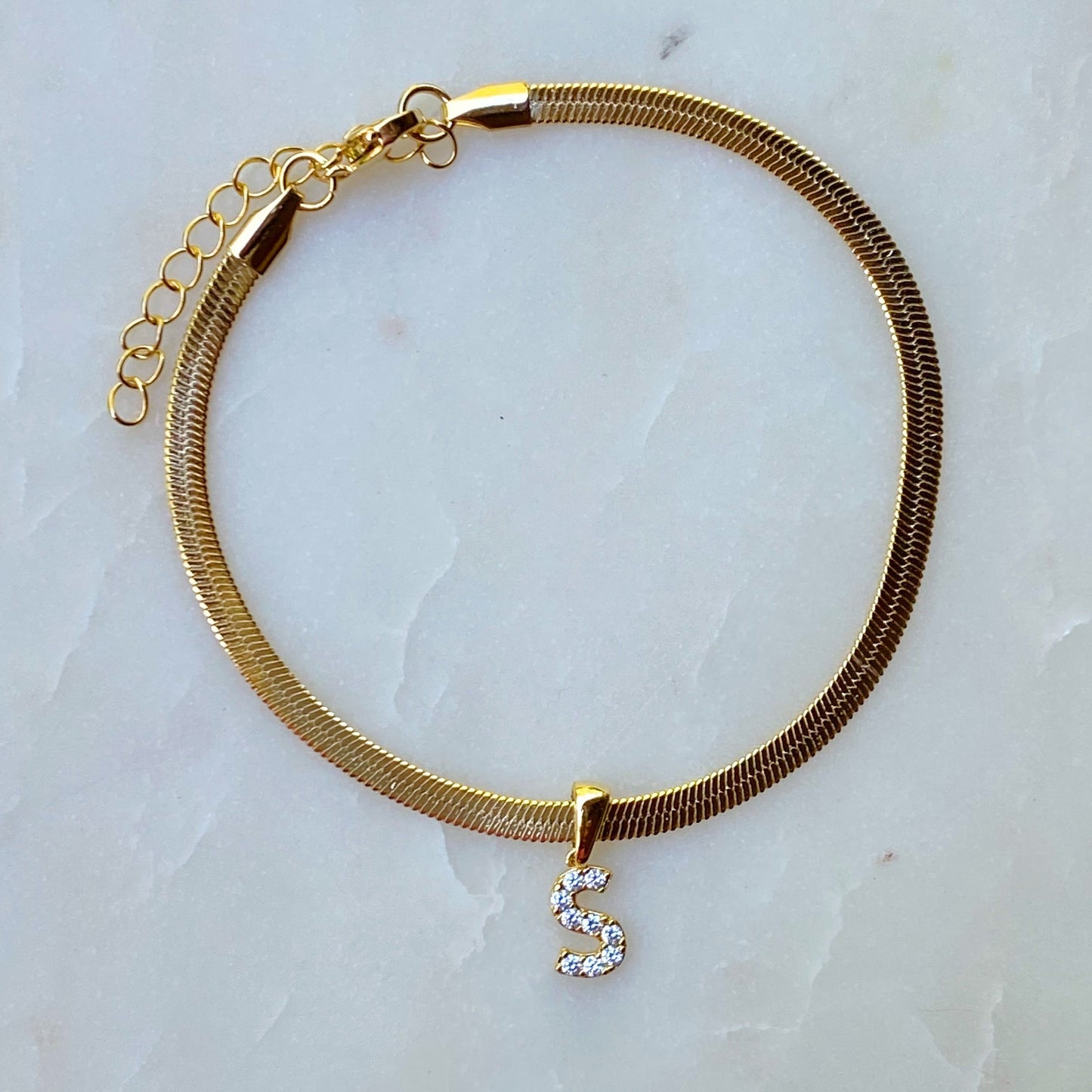 Herringbone Chain Initial Anklet by Ellisonyoung.com