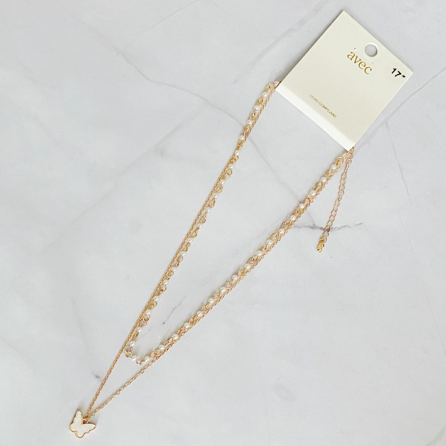 Layered Pearl Chain Butterfly Necklace by Ellisonyoung.com
