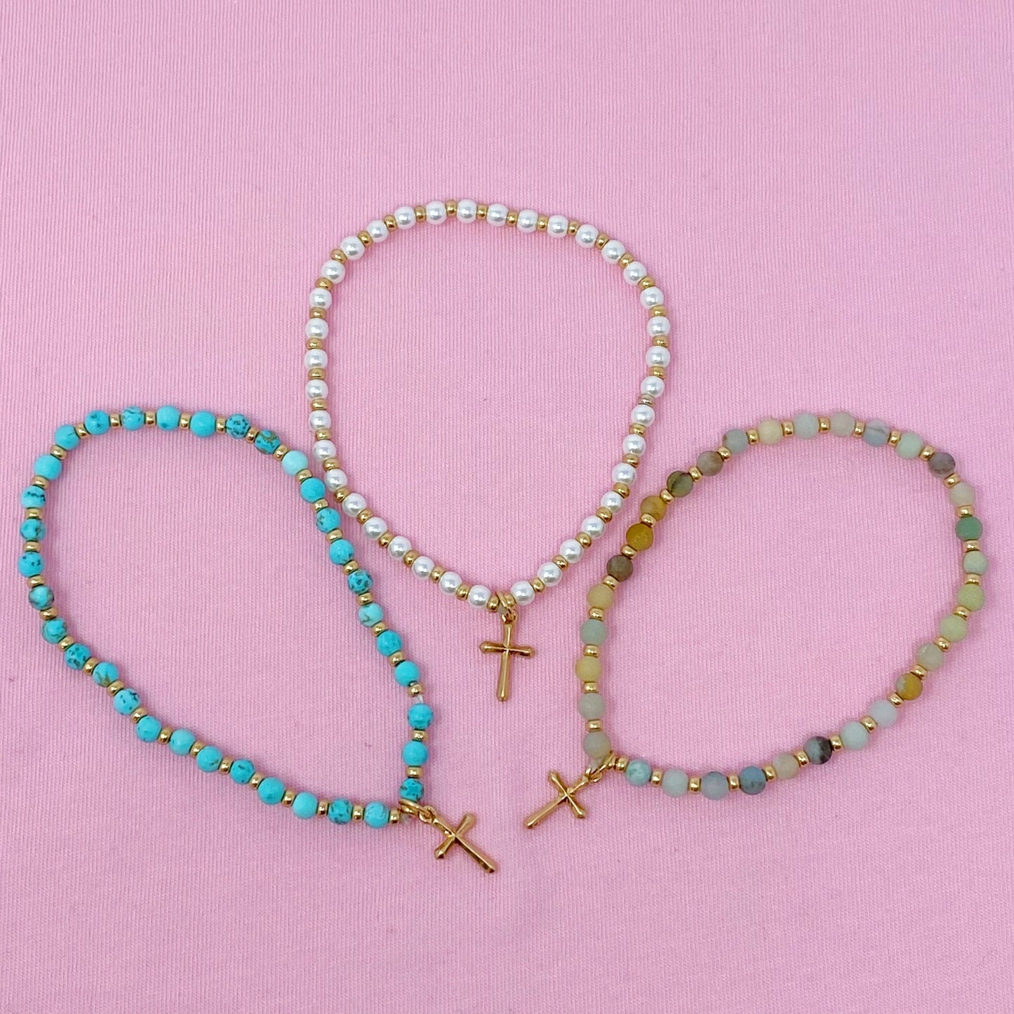 Stone Bead Cross Anklet by Ellisonyoung.com