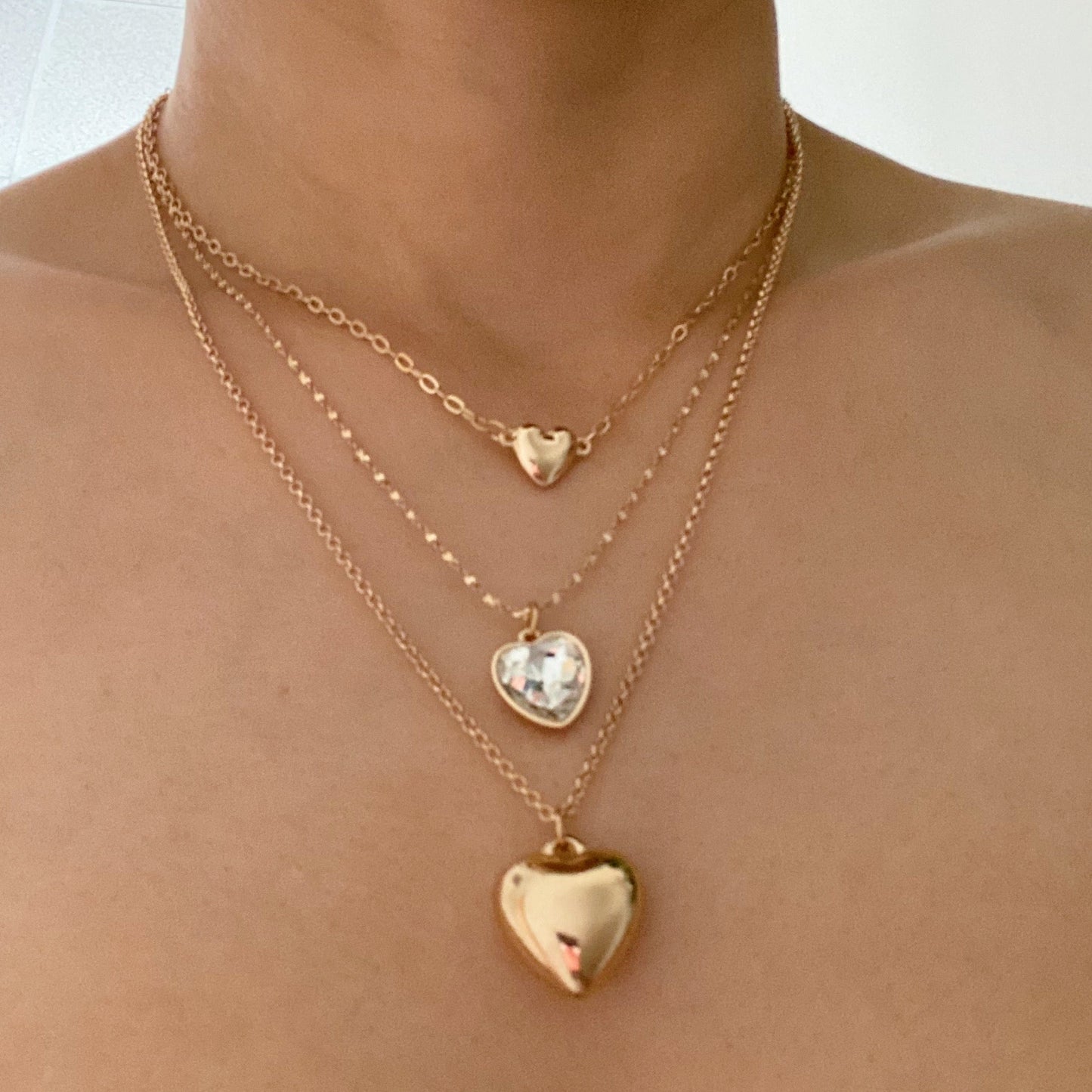 Triple Heart Pendant Necklace Set Of 3 by Ellisonyoung.com