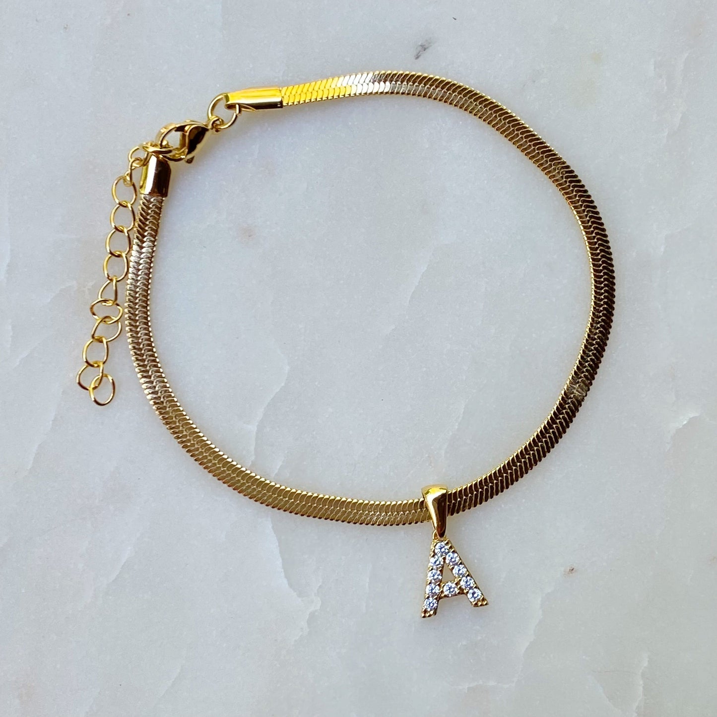 Herringbone Chain Initial Anklet by Ellisonyoung.com