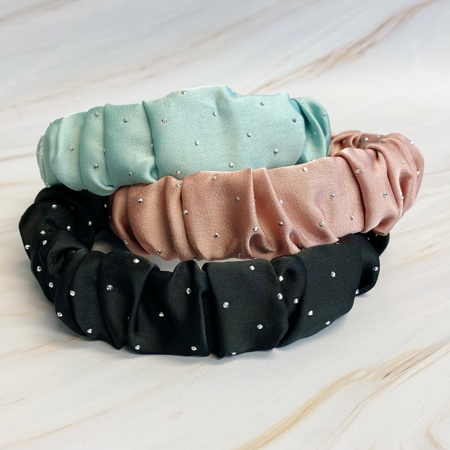 Scrunched Satin Jewel Dotted Headband by Ellisonyoung.com