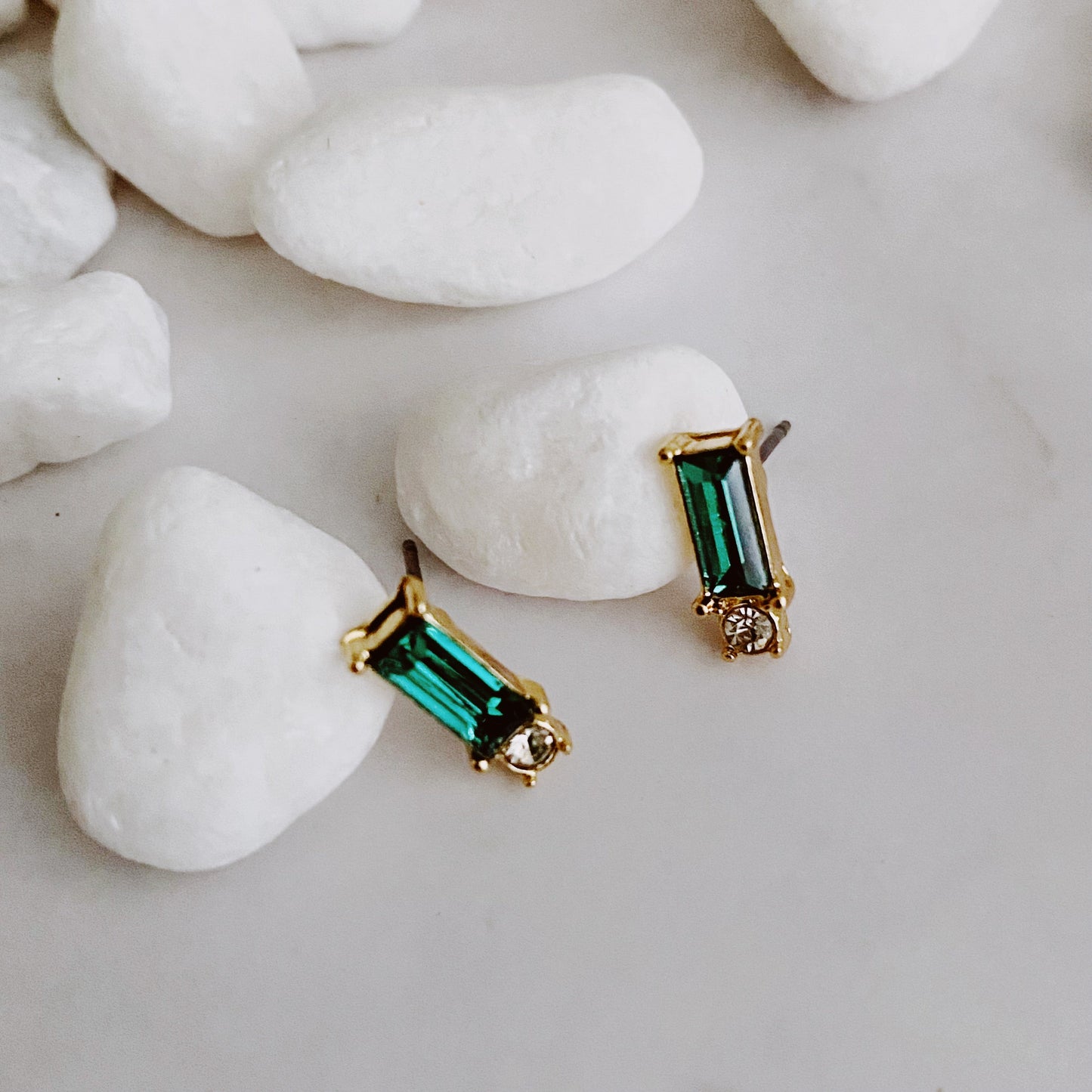 Baguette Cut Stone Stud Earrings by Ellisonyoung.com