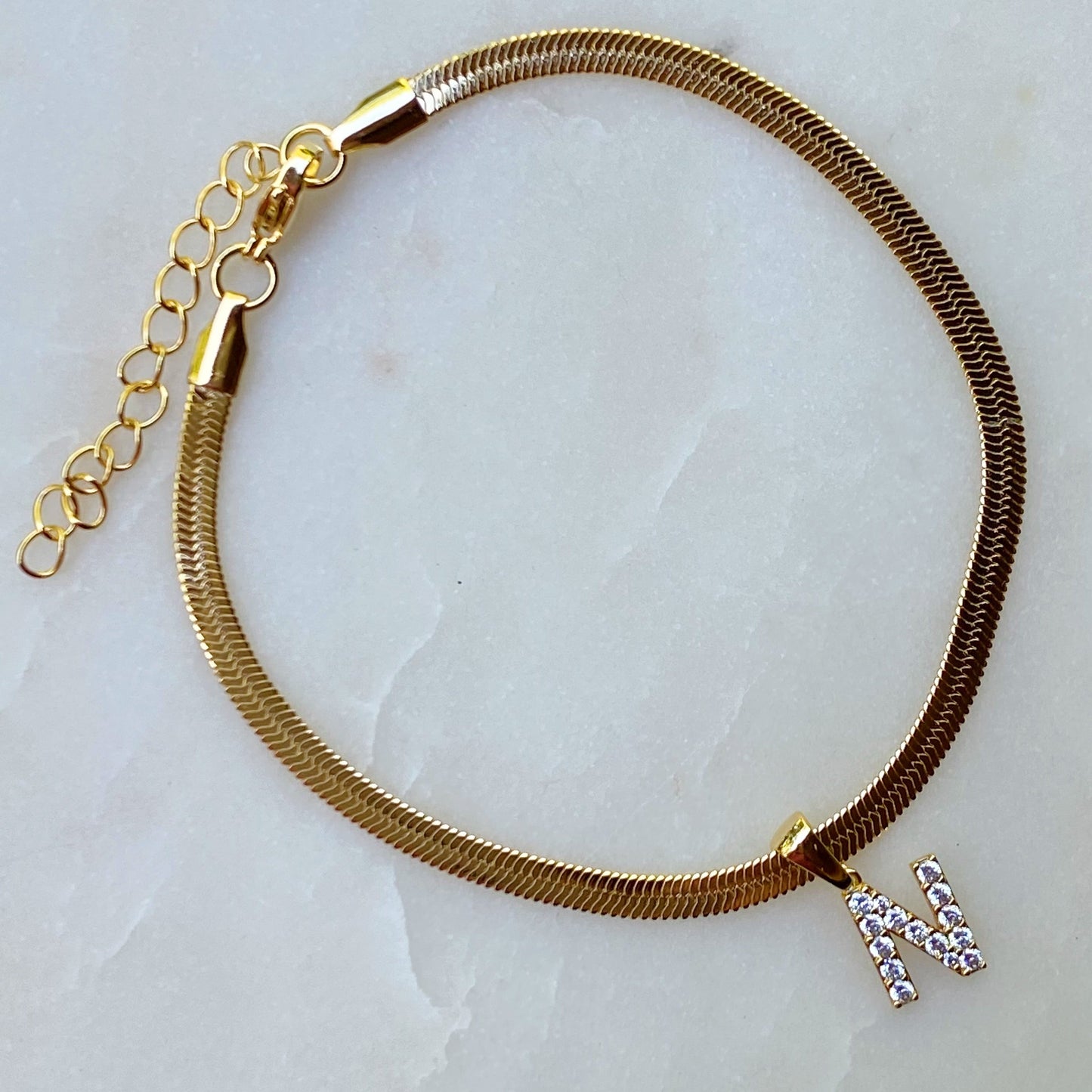 Herringbone Chain Initial Anklet by Ellisonyoung.com